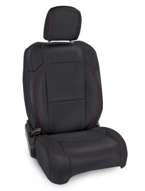 Jeep Gladiator JT Front Seat Covers - PRP Seats - Pocket Back, Molle Back, Manual Seat Adjusters - Black with Red Stitching - `20-`27